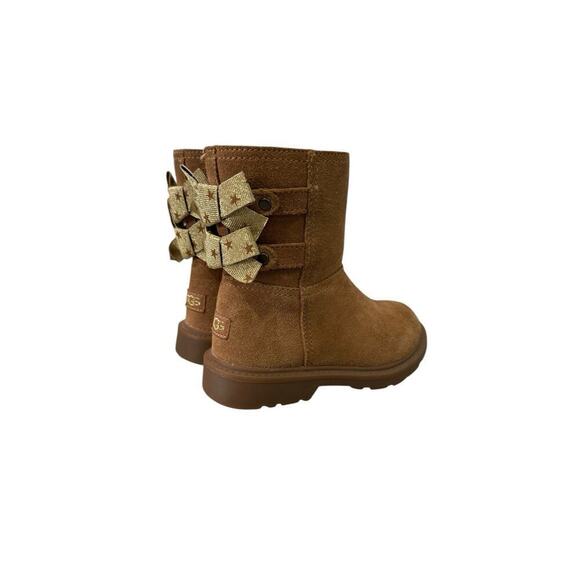 UGG KIDS TILLEE DOUBLE BOW BOOTS GOLD CHESTNUT SUEDE KIDS US 9 - Picture 1 of 9